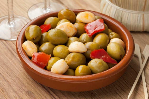 Marinated olives and garlic