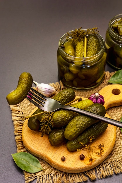 Marinated pickled cucumbers with spices and herbs