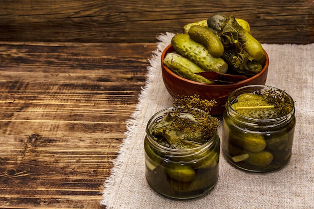 Marinated pickled cucumbers with spices and herbs