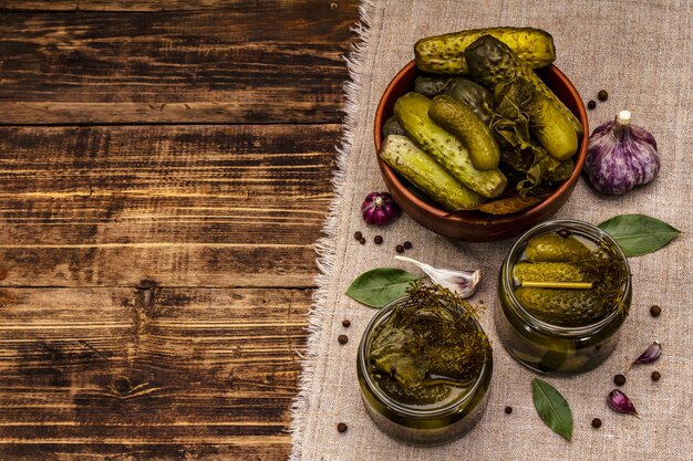 Marinated pickled cucumbers with spices and herbs