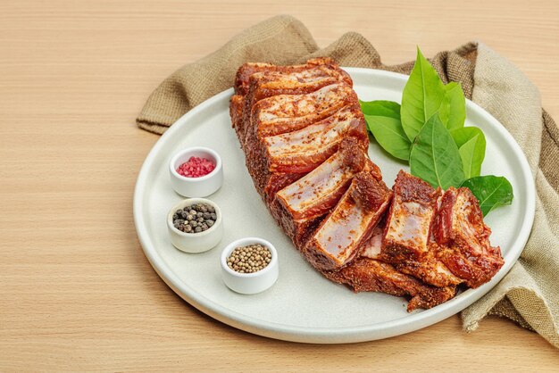 Marinated raw ribs with spices and herbs Traditional ingredient