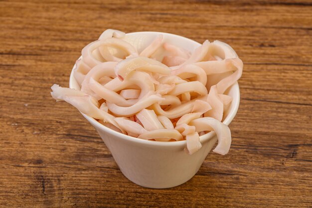 Marinated squid slices in the bowl