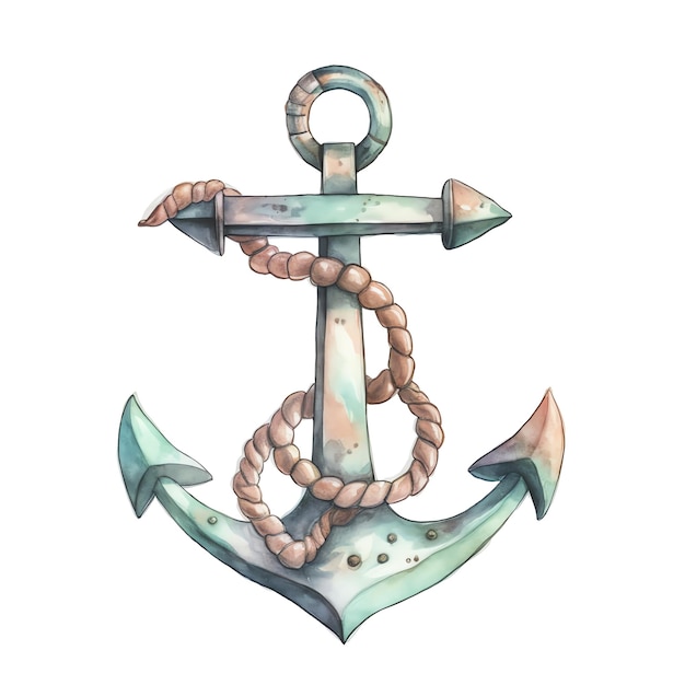 Marine anchor watercolor illustration marine animals clipart