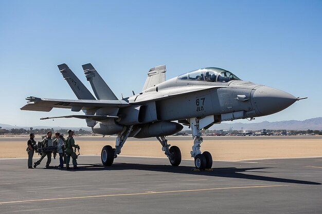 Photo marine aviators and support crew work on fa18 hornets during the air show in miramar ca on oct 3 2015 its the largest military air show worldwide
