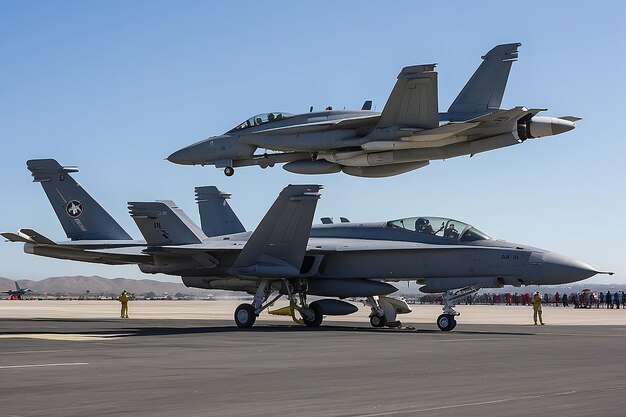 Photo marine aviators and support crew work on fa18 hornets during the air show in miramar ca on oct 3 2015 its the largest military air show worldwide