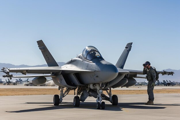 Photo marine aviators and support crew work on fa18 hornets during the air show in miramar ca on oct 3 2015 its the largest military air show worldwide