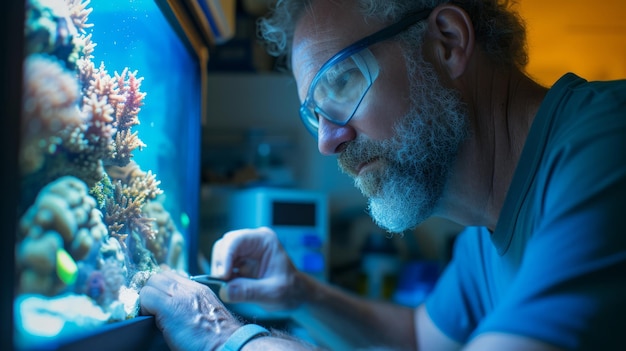 Photo marine biologist researching ocean ecosystems