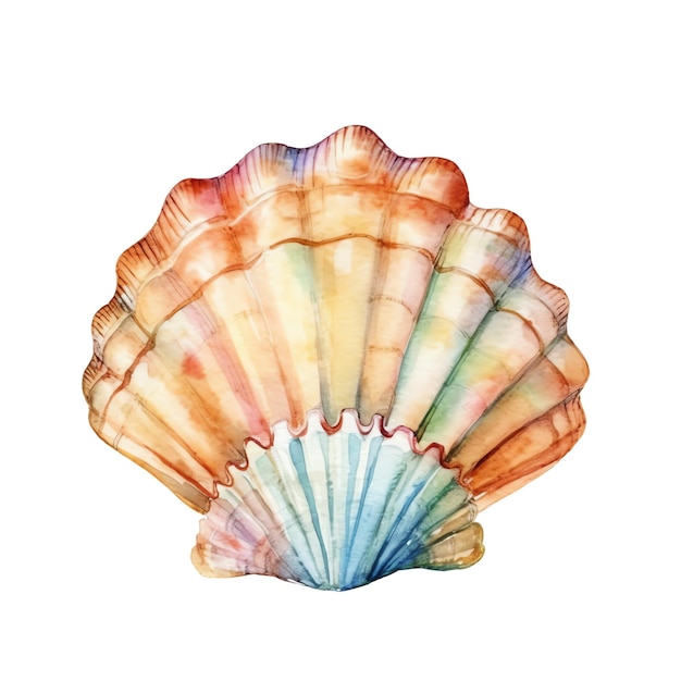 Marine colourfull sea shell watercolor illustration marine animals clipart