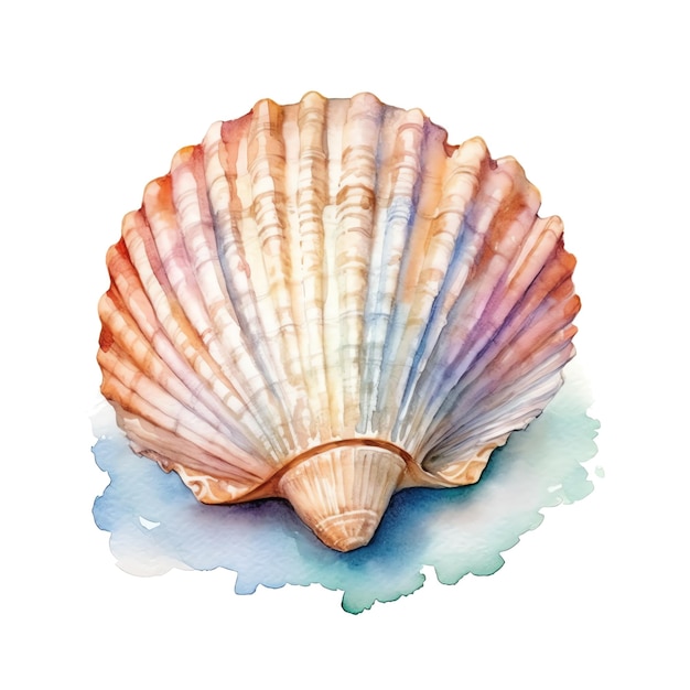 Marine colourfull sea shell watercolor illustration marine animals clipart