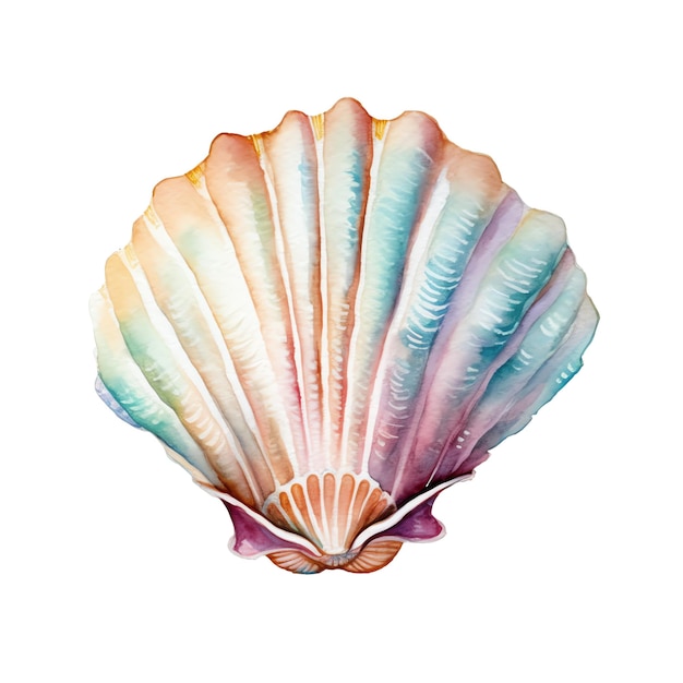 Marine colourfull sea shell watercolor illustration marine animals clipart