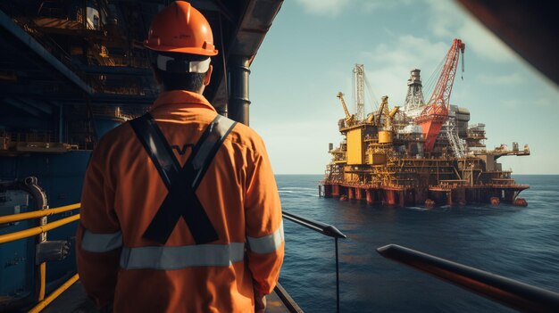 Marine Deck Officer of Chief Mate op het dek van een offshore schip of schip met persoonlijke beschermingsmiddelen