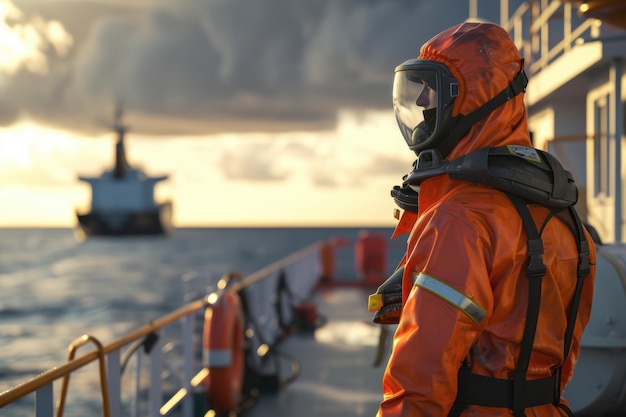 Photo marine deck officer wearing ppe on offshore vessel