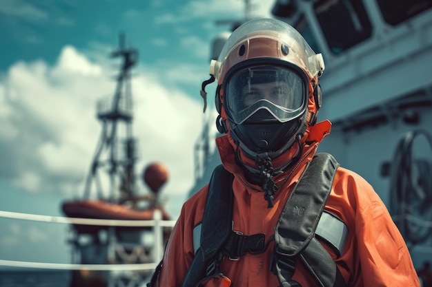 Photo marine deck officer wearing ppe on offshore vessel