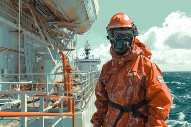 Photo marine deck officer wearing ppe on offshore vessel