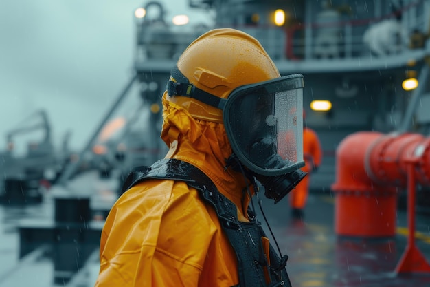 Photo marine deck officer wearing ppe on offshore vessel