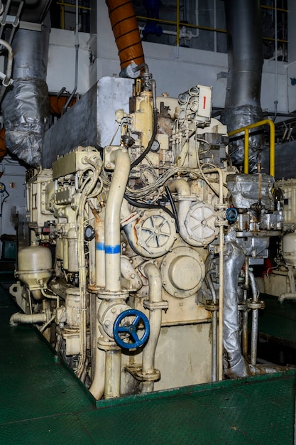 Marine engine. diesel generator. engine room interior.