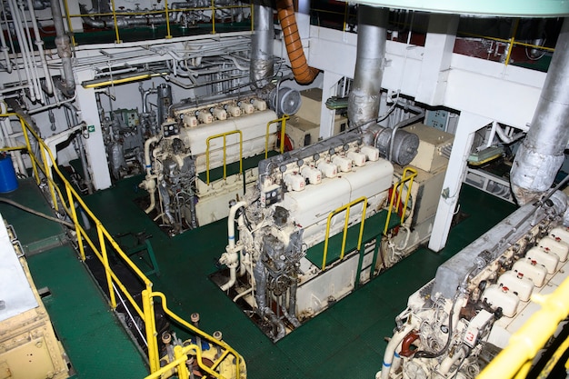 Marine engine. diesel generator. engine room interior.