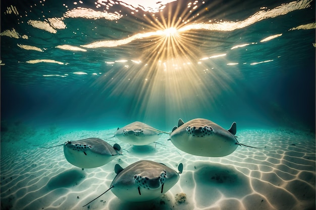 Marine fish stingray Unique deep inhabitants of the underwater world beautiful waves