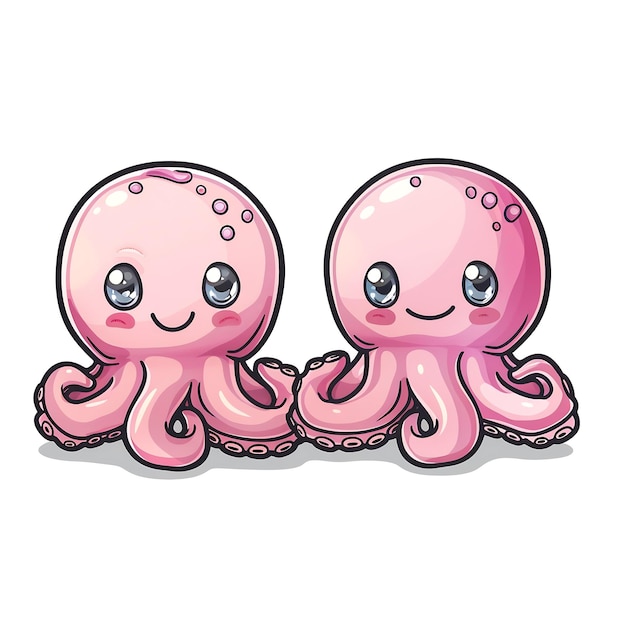 幸せと遊びを広めるためのアニメーションステッカーを振る陽気なピンクの章魚