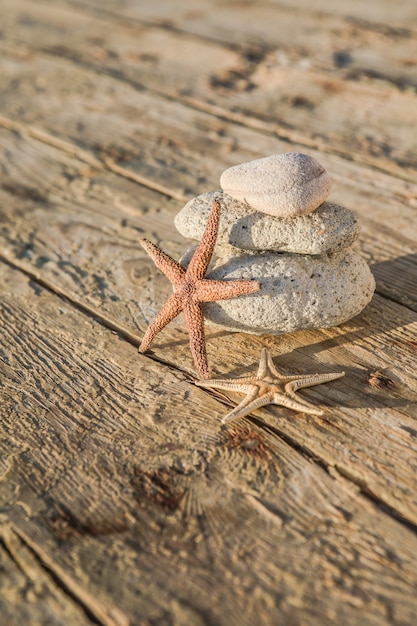 Marine items on wooden boat  surface Sea objects on aged boat textured