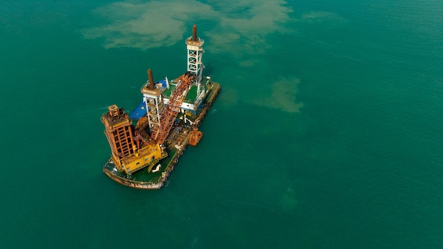 marine research vesselscout oil fields with a small rig aerial top view