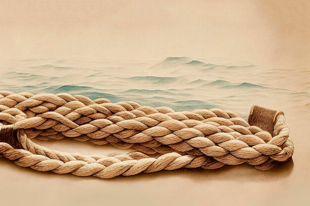 Marine rope vintage illustration on beige old paper hand drawn navy background with the sea