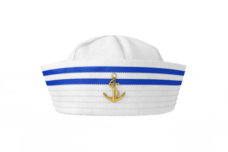Photo marine sailor hat with golden anchor emblem on a white background. 3d rendering