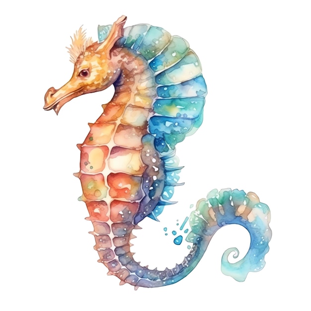 Marine sea horse watercolor illustration marine animals clipart