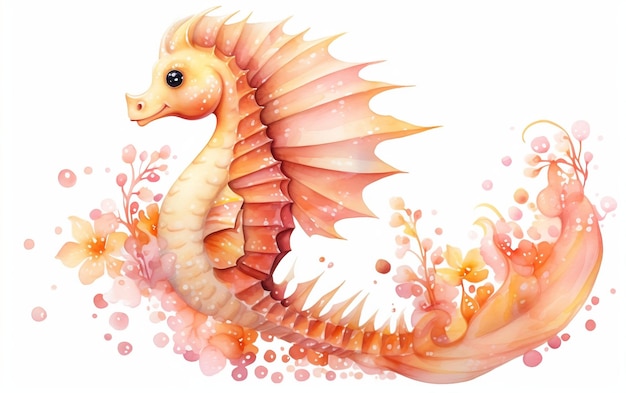 Marine Seahorse in Watercolor Style Generative Ai