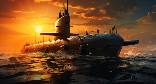 Photo marine submarine in the water sunset