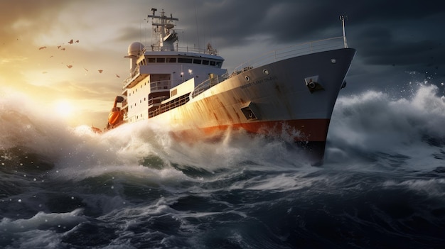 写真 穏やかな海から嵐の海までのさまざまな気象条件における海上輸送船 輸送業界のキャンペーンにおける船舶およびボートの適応性と効率性