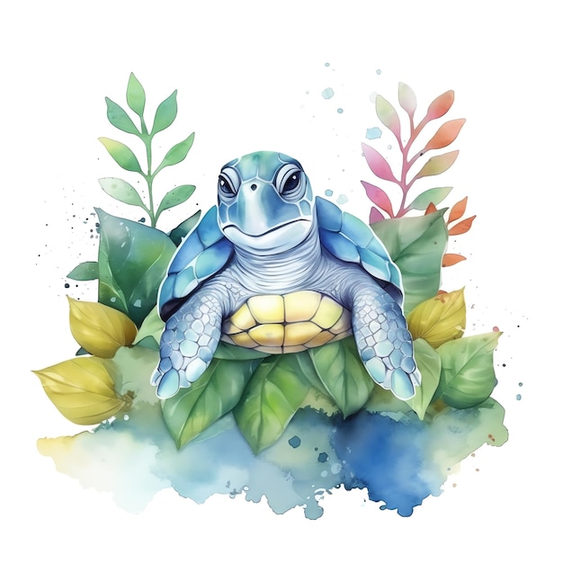 Marine turtle watercolor illustration marine animals clipart