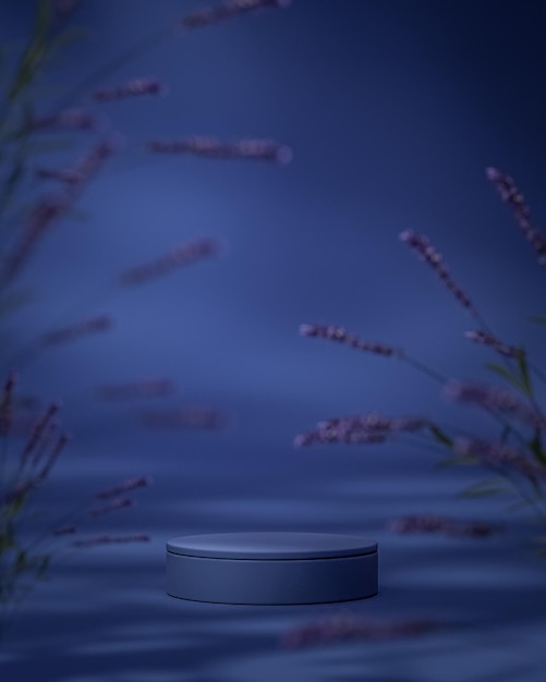 Marineblauw podium podium staan lavendel bloem achtergrond voor product plaatsing 3d render