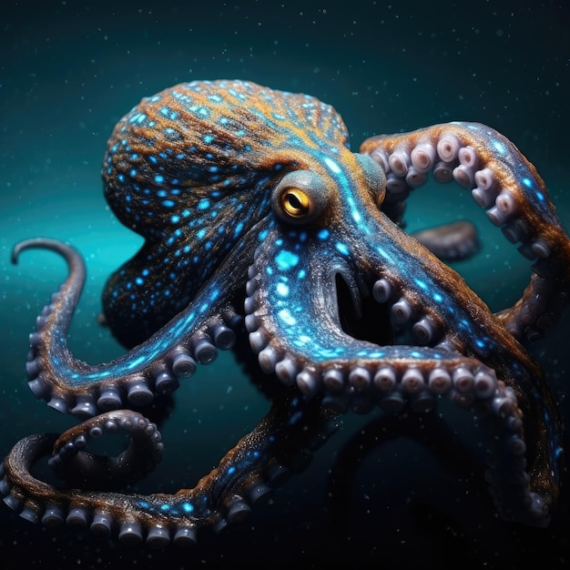 Marineblauwe turquoise octopus Generatieve Ai