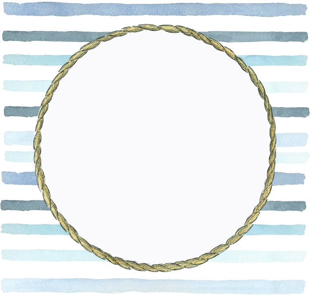 Marinestyle frame with stripes and harness Watercolor illustration