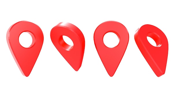 Photo mark on the map from different sides on a white background gps navigator with red point