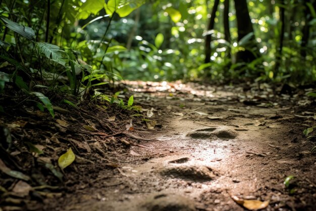 Photo mark on the trail through the jungle