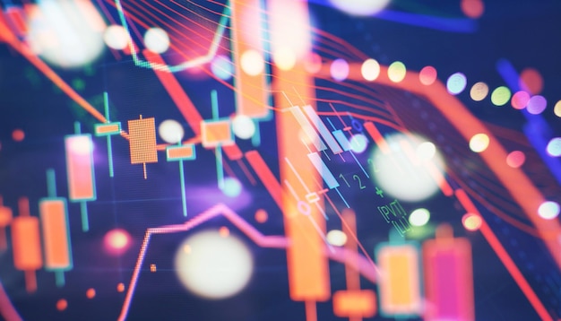 Analisi di mercato grafici a barre diagrammi figure finanziarie sfondo di interfaccia grafico forex incandescente investimento commercio di titoli finanziari