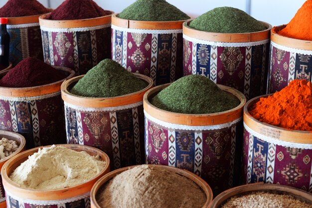 In the market of the bazaar in Turkey Istanbul beautiful containers