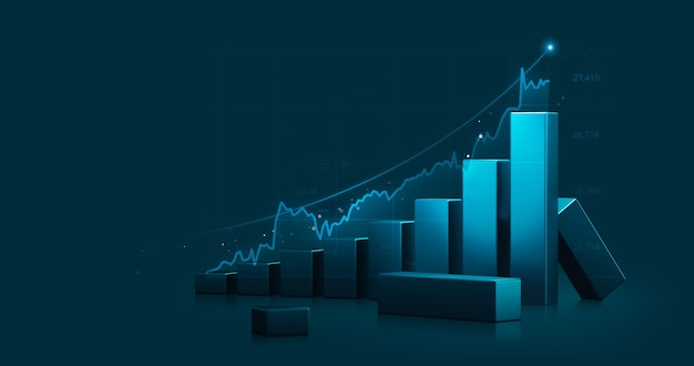 Market chart of business stock graph or investment financial data profit on growth money diagram background with diagram exchange information. 3D rendering.