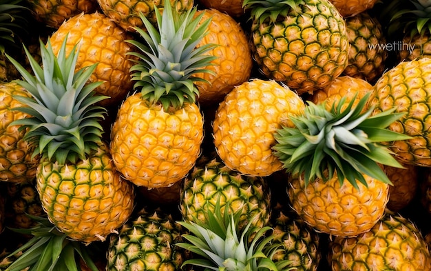 Market delight fresh ripe pineapples as a background