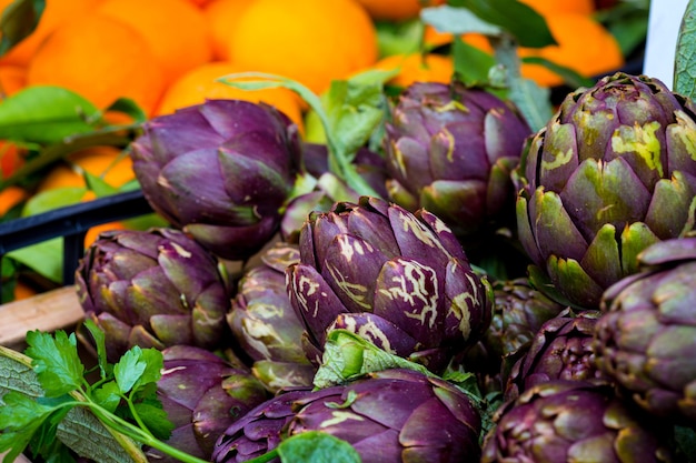 Market and fruit. artichoke in the foreground