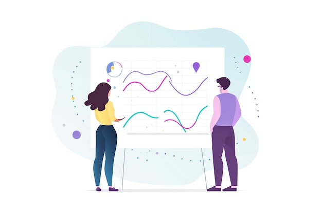 Foto ricerca di mercato concetto illustrazione pianificazione degli obiettivi consulenza strategia di esperti supporto e successo infografica vettoriale minima