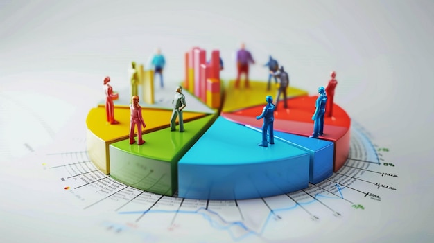 Photo market segmentation analysis with people on pie chart