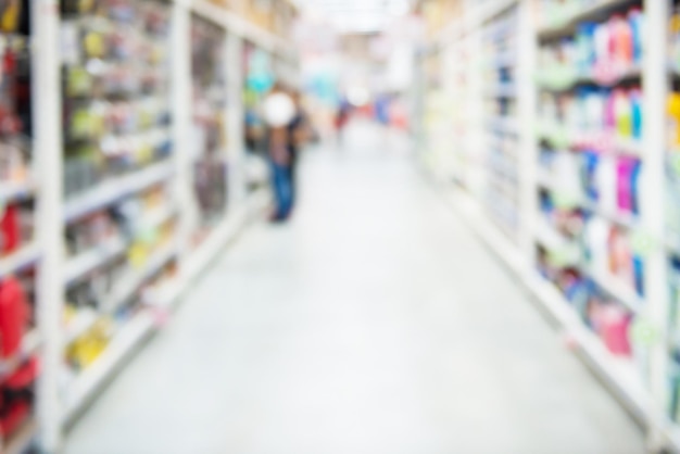 Market shop and supermarket interior with customers as blurred store background