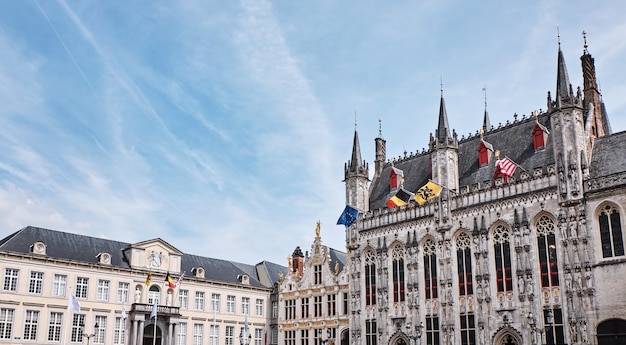 The Market Square buildings in Bruges Belgium