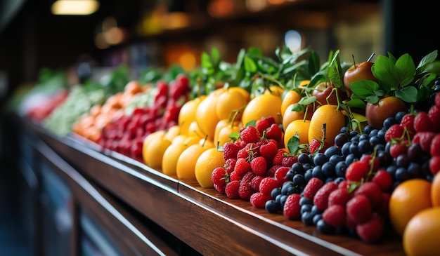 Foto stand di mercato che vendono frutta ai generato