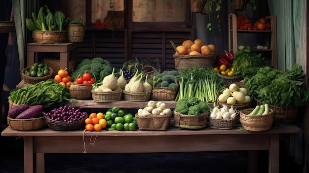 market stall with fresh vegetables