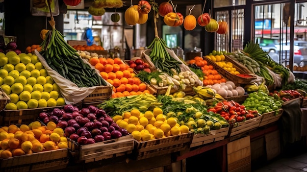 Market stall with fruits and vegetables