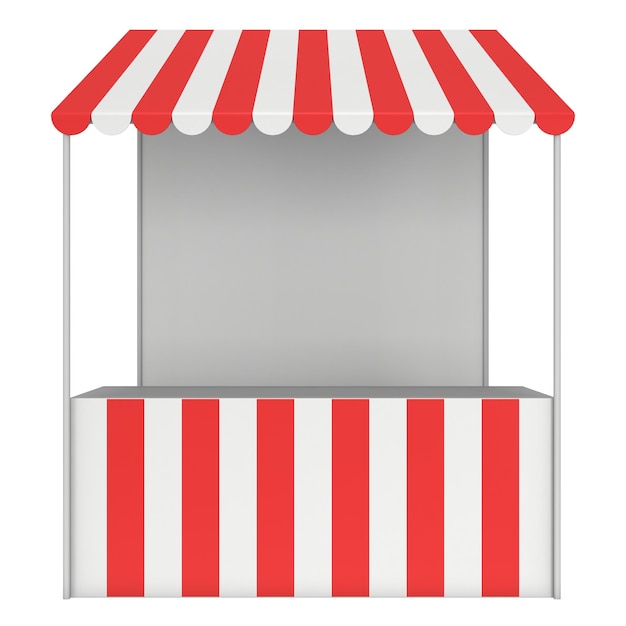 Market stand kiosk kraam met gestreepte luifel voor promotie verkoop